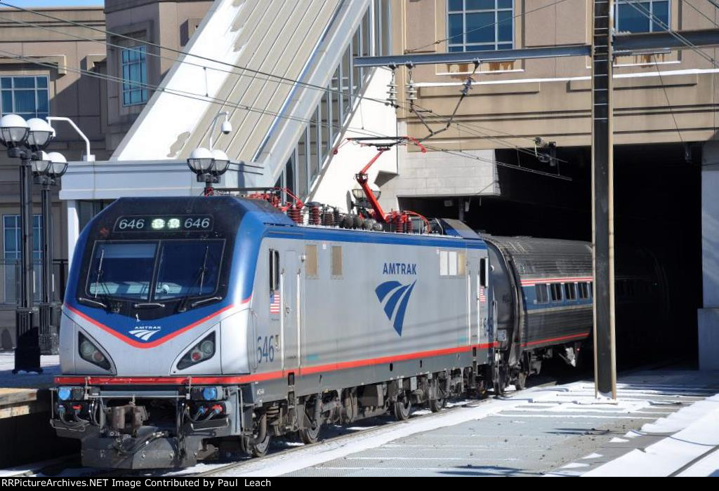 Westbound Northeast Regional comes out of the station